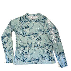 Columbia PFG Super Tidal Tee Shirt Small Blue/Green Top OmniWick OmniShade UPF50